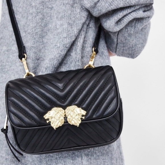 Zara Lionhead Crossbody Lions Bag Womens Medium Black - Picture 2 of 16